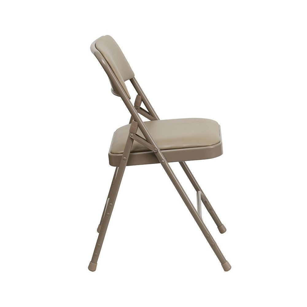 2 Pack Curved Triple Braced & Double Hinged Beige Vinyl Metal Folding Chair
