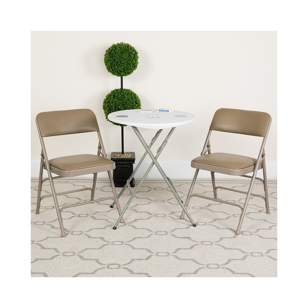 2 Pack Curved Triple Braced & Double Hinged Beige Vinyl Metal Folding Chair