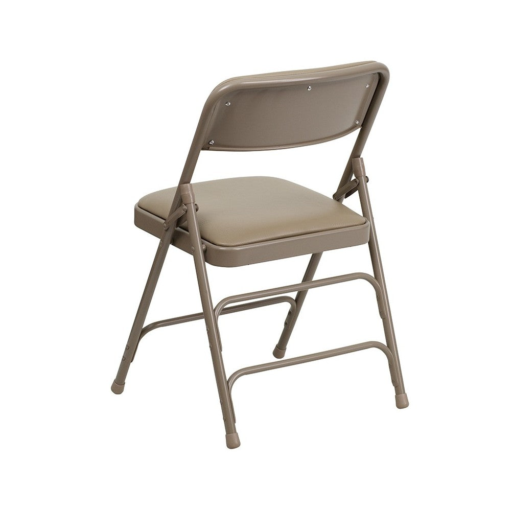 2 Pack Curved Triple Braced & Double Hinged Beige Vinyl Metal Folding Chair