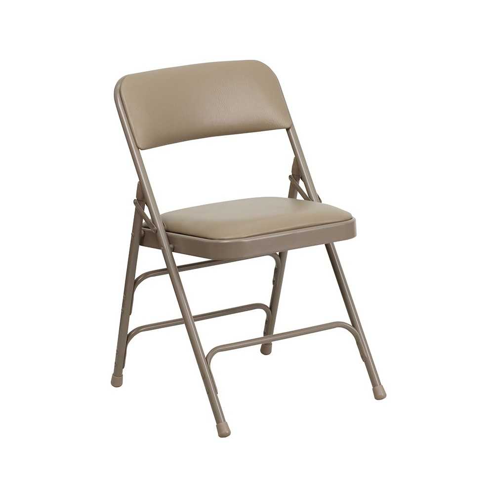 2 Pack Curved Triple Braced & Double Hinged Beige Vinyl Metal Folding Chair