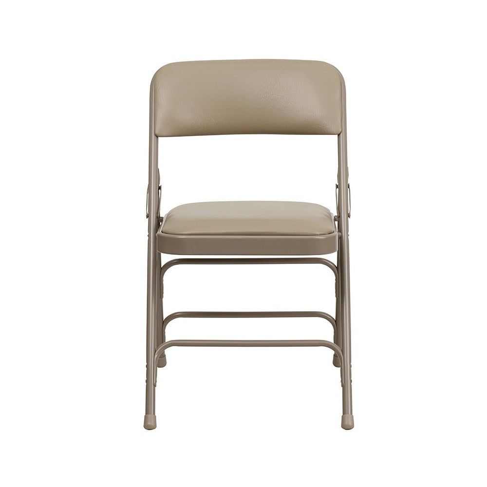 2 Pack Curved Triple Braced & Double Hinged Beige Vinyl Metal Folding Chair