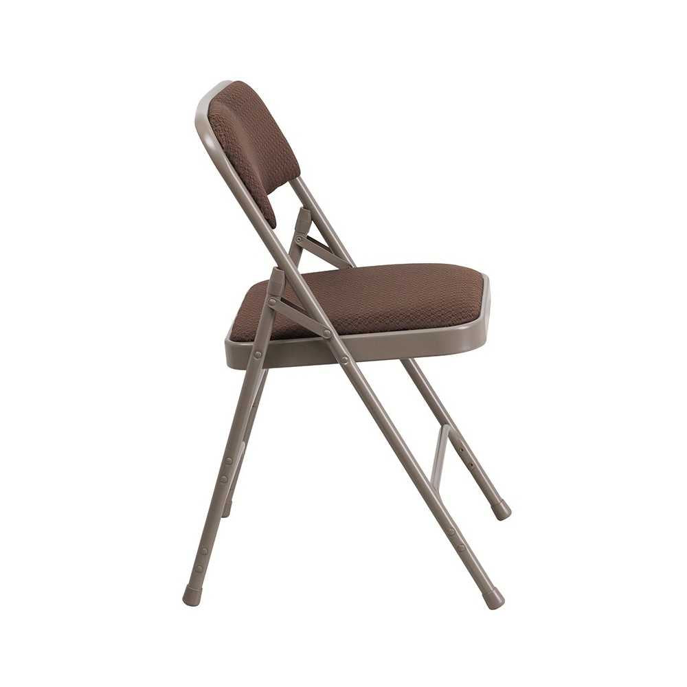 2 Pack Curved Triple Braced & Double Hinged Brown Patterned Fabric Metal Folding Chair