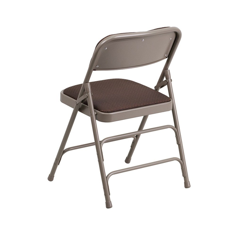 2 Pack Curved Triple Braced & Double Hinged Brown Patterned Fabric Metal Folding Chair