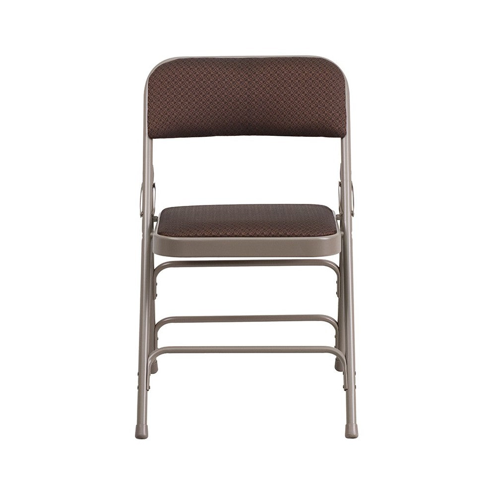 2 Pack Curved Triple Braced & Double Hinged Brown Patterned Fabric Metal Folding Chair