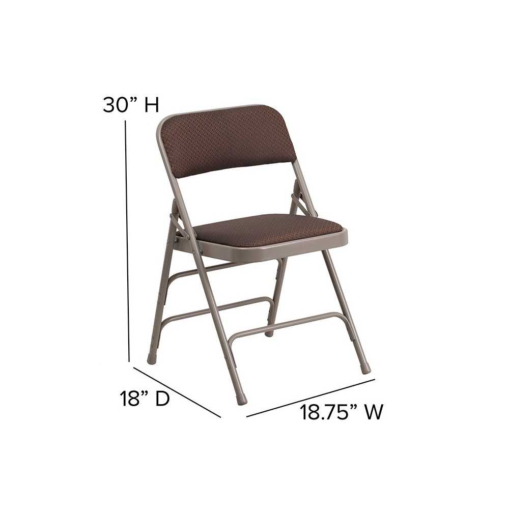 2 Pack Curved Triple Braced & Double Hinged Brown Patterned Fabric Metal Folding Chair