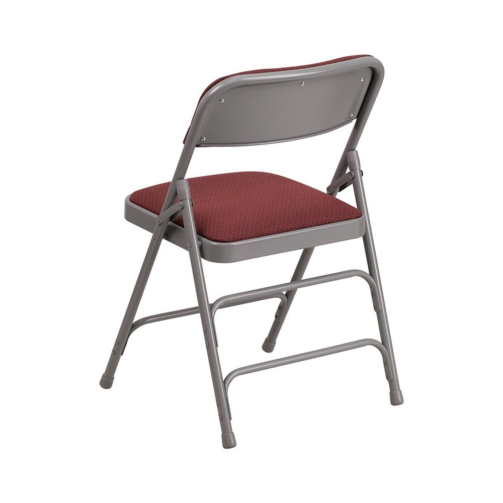 2 Pack Curved Triple Braced & Double Hinged Burgundy Patterned Fabric Metal Folding Chair