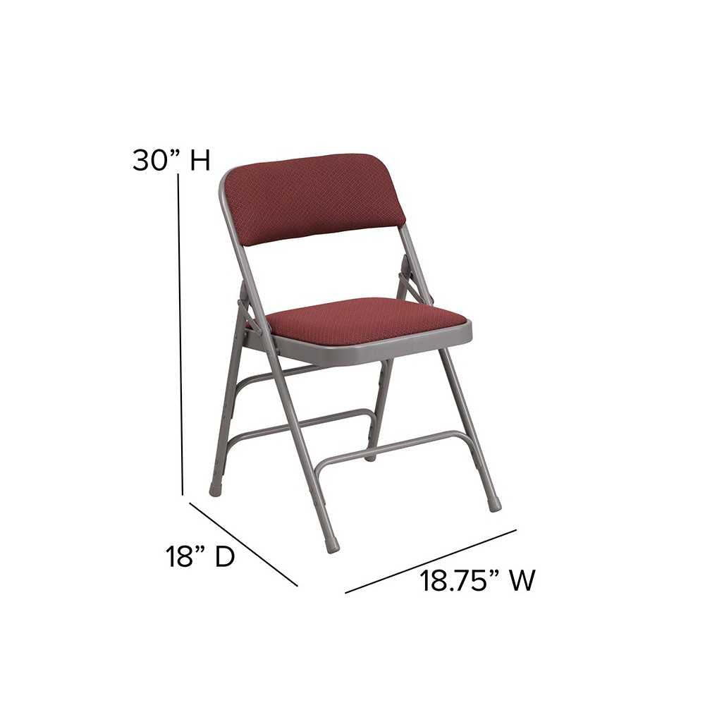 2 Pack Curved Triple Braced & Double Hinged Burgundy Patterned Fabric Metal Folding Chair