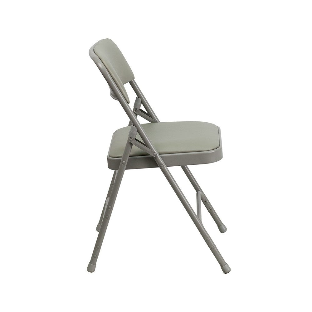 2 Pack Curved Triple Braced & Double Hinged Gray Vinyl Metal Folding Chair