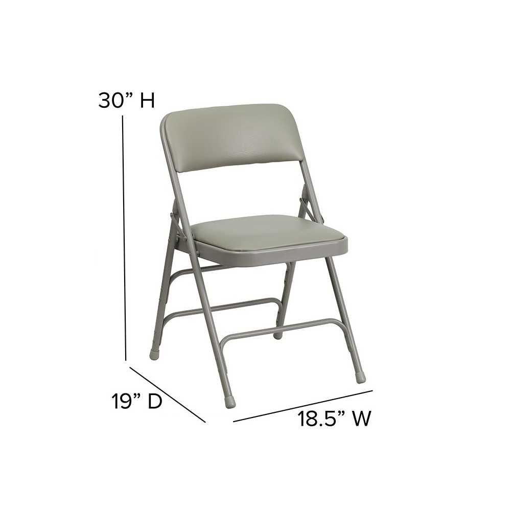 2 Pack Curved Triple Braced & Double Hinged Gray Vinyl Metal Folding Chair