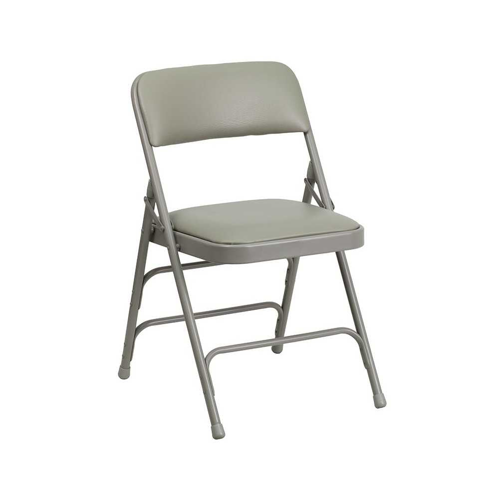 2 Pack Curved Triple Braced & Double Hinged Gray Vinyl Metal Folding Chair