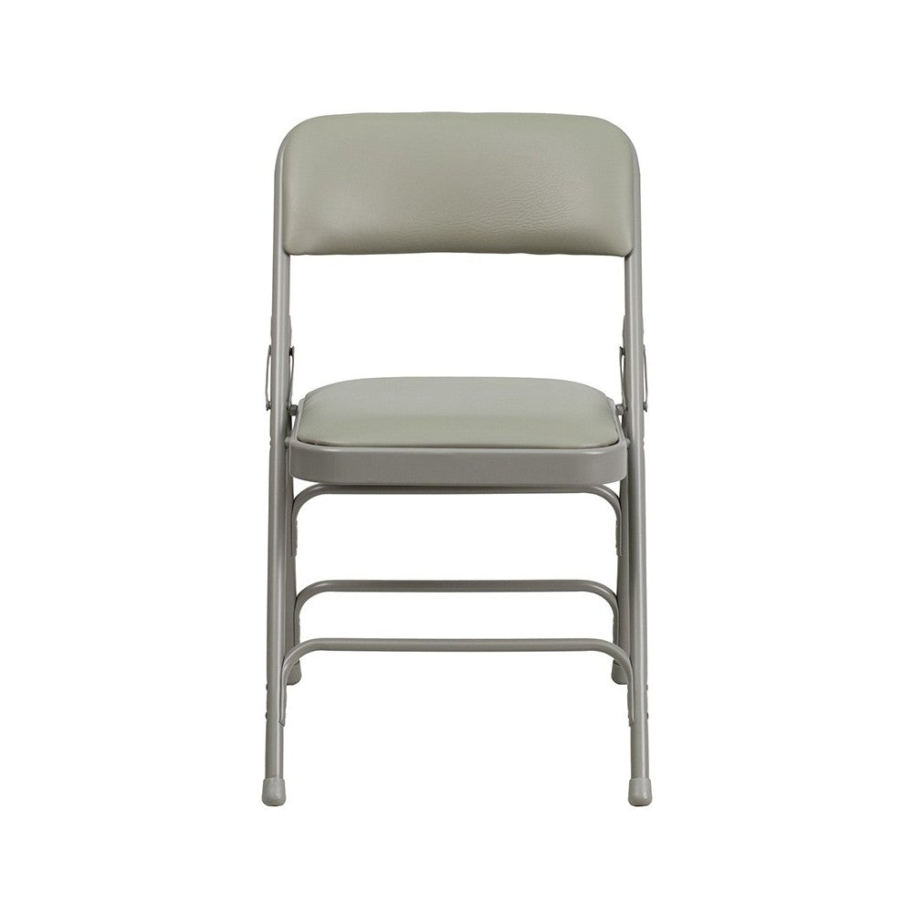 2 Pack Curved Triple Braced & Double Hinged Gray Vinyl Metal Folding Chair