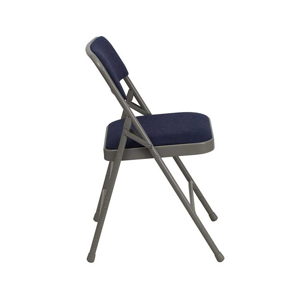 2 Pack Curved Triple Braced & Double Hinged Navy Fabric Metal Folding Chair