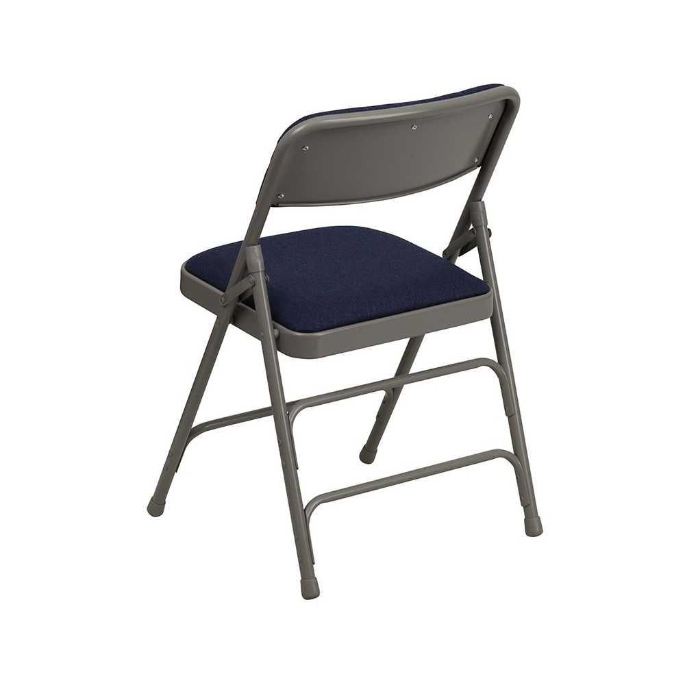2 Pack Curved Triple Braced & Double Hinged Navy Fabric Metal Folding Chair