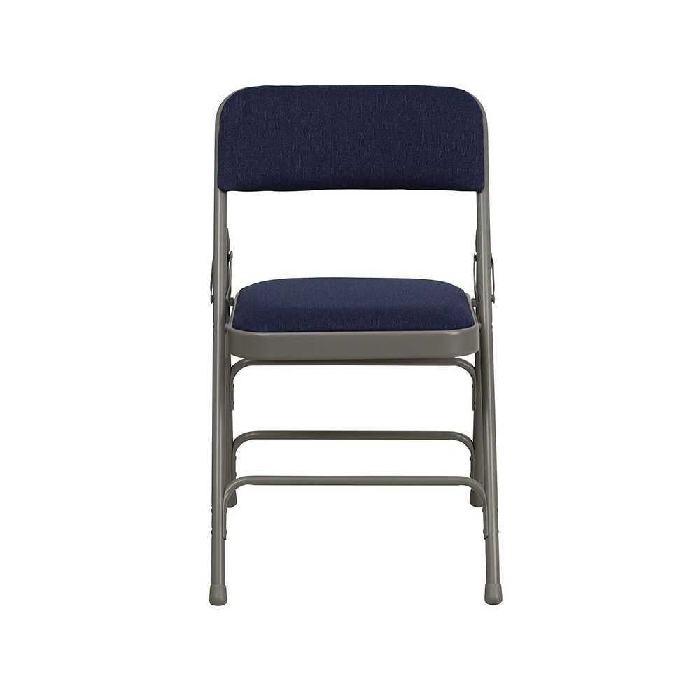 2 Pack Curved Triple Braced & Double Hinged Navy Fabric Metal Folding Chair