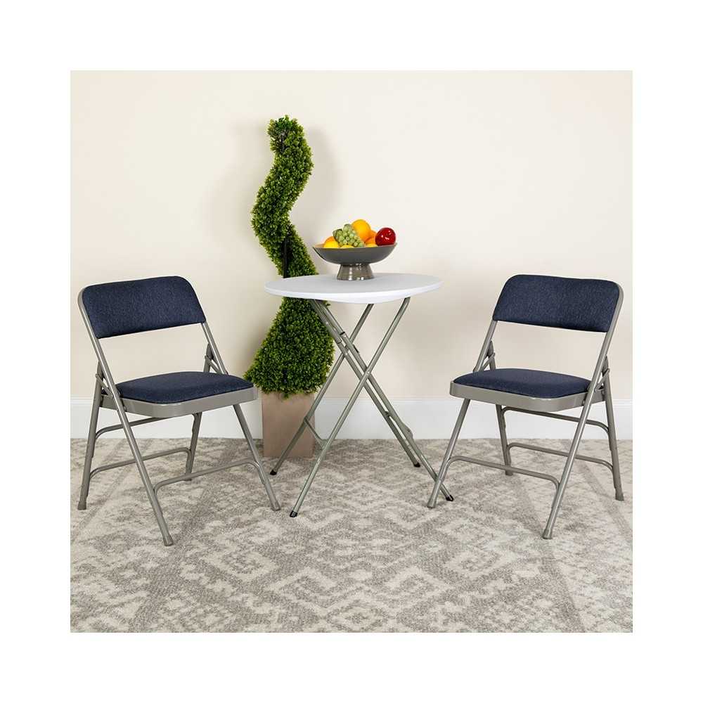 2 Pack Curved Triple Braced & Double Hinged Navy Fabric Metal Folding Chair