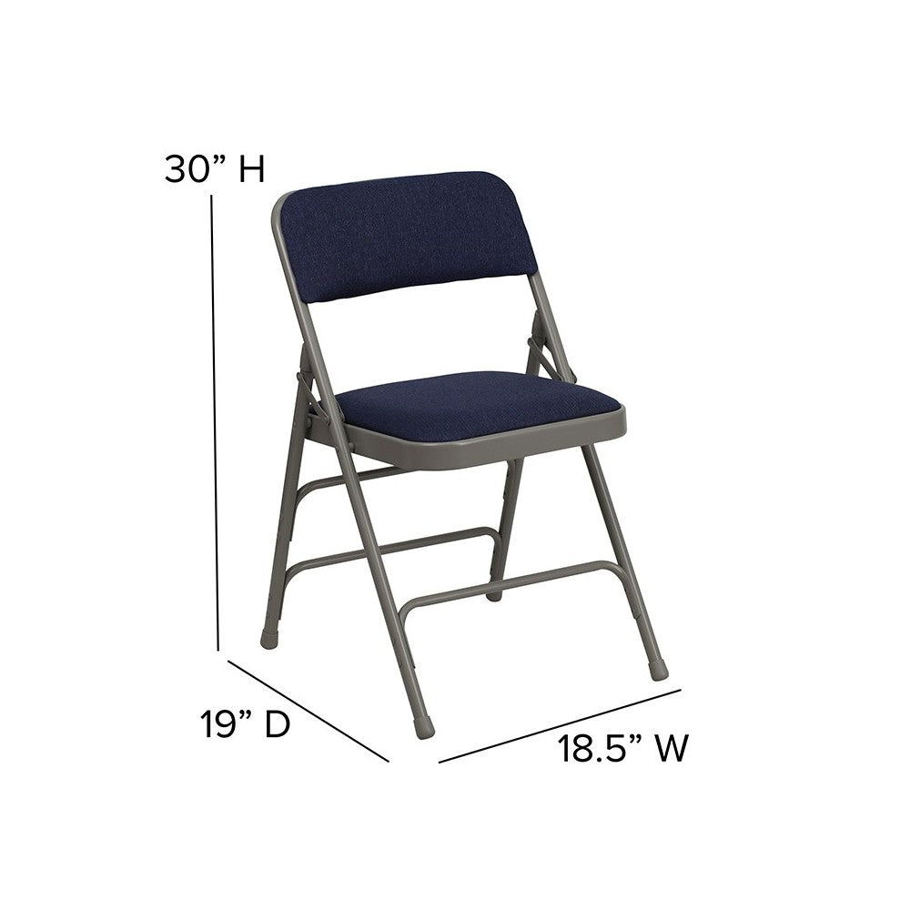 2 Pack Curved Triple Braced & Double Hinged Navy Fabric Metal Folding Chair