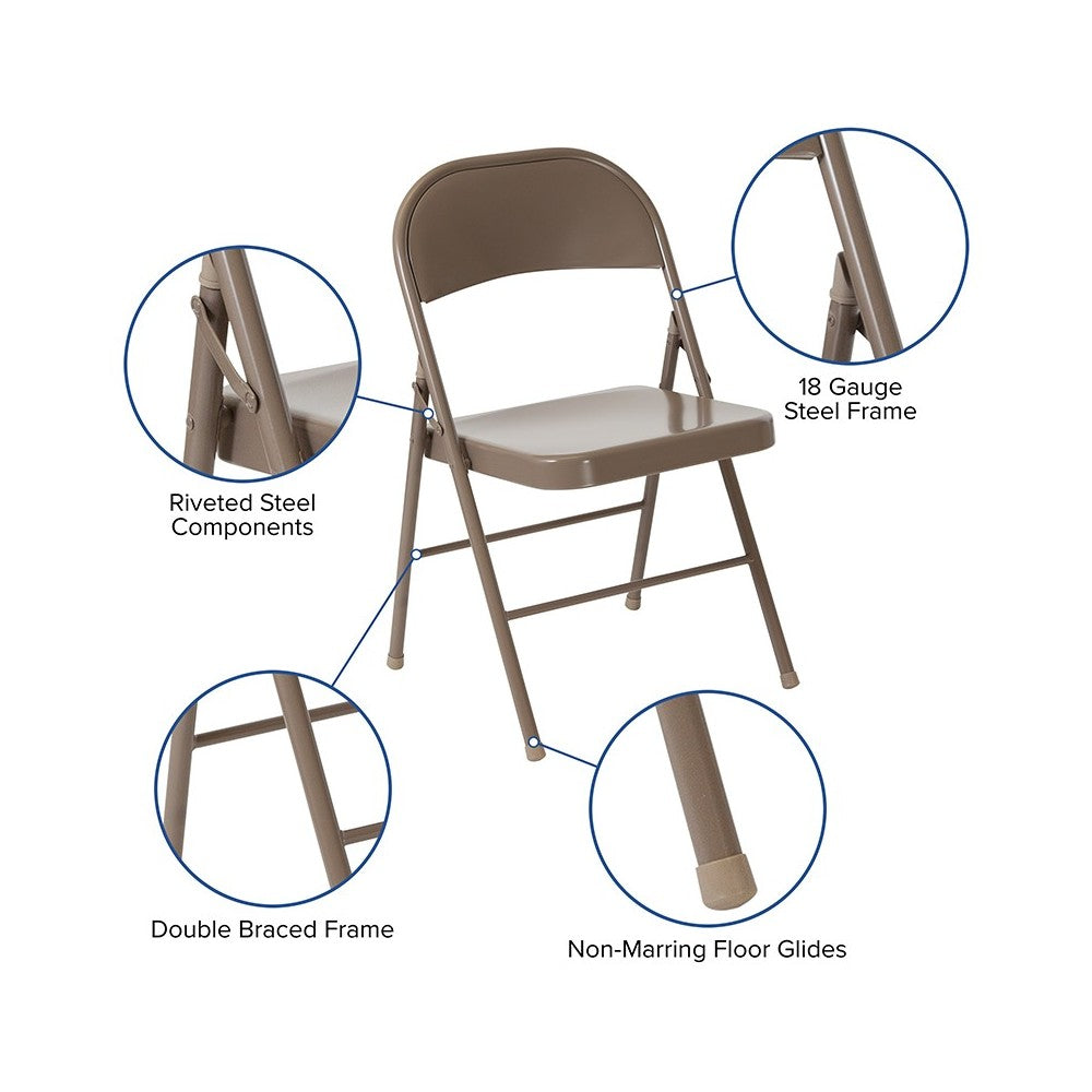2 Pack Double Braced Beige Metal Folding Chair