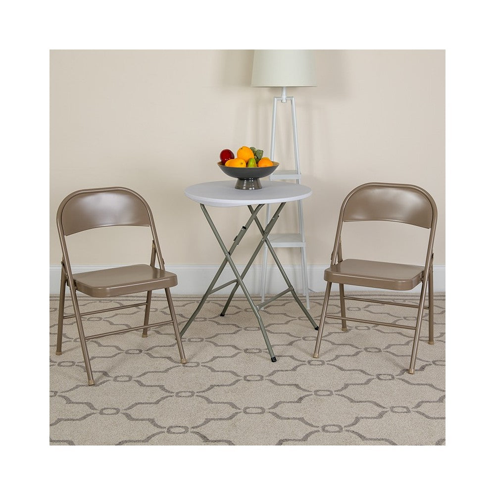 2 Pack Double Braced Beige Metal Folding Chair