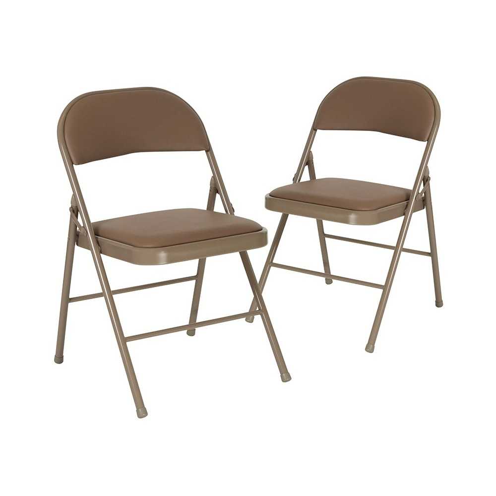 2 Pack Double Braced Beige Vinyl Folding Chair