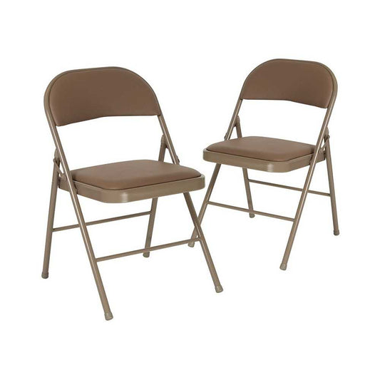 2 Pack Double Braced Beige Vinyl Folding Chair