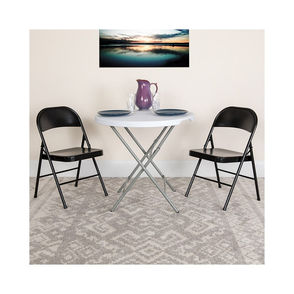 2 Pack Double Braced Black Metal Folding Chair