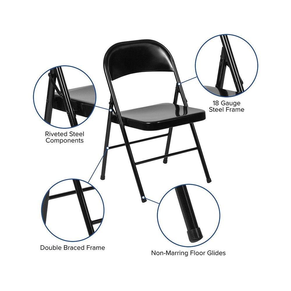 2 Pack Double Braced Black Metal Folding Chair