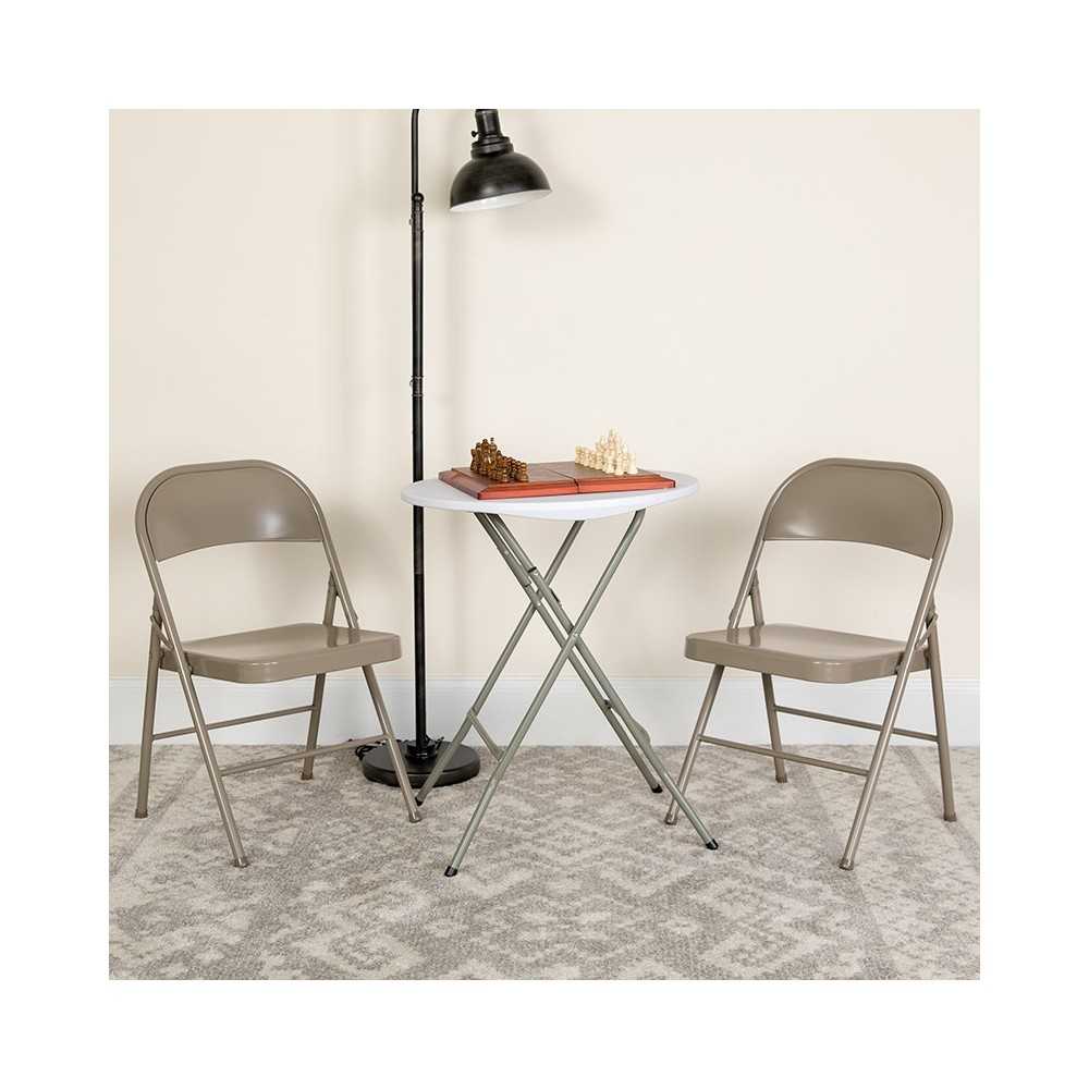 2 Pack Double Braced Gray Metal Folding Chair