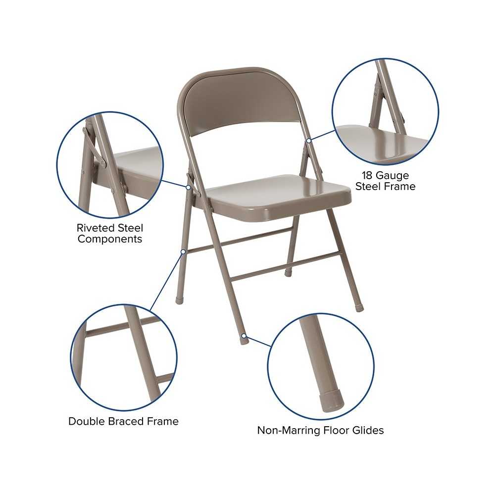 2 Pack Double Braced Gray Metal Folding Chair