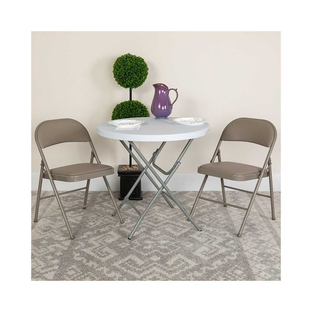 2 Pack Double Braced Gray Vinyl Folding Chair