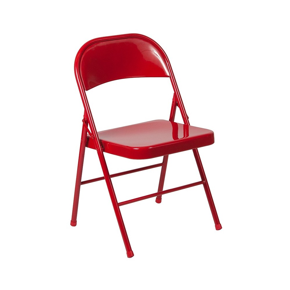 2 Pack Double Braced Red Metal Folding Chair