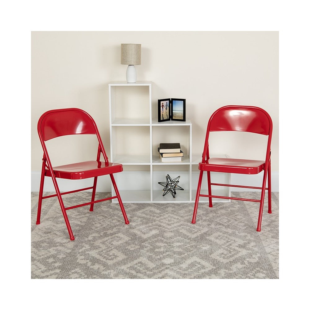 2 Pack Double Braced Red Metal Folding Chair