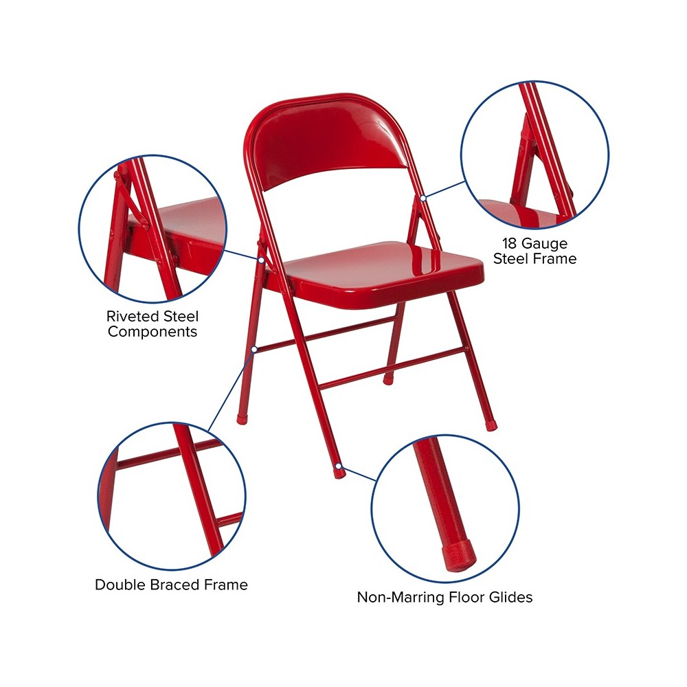 2 Pack Double Braced Red Metal Folding Chair