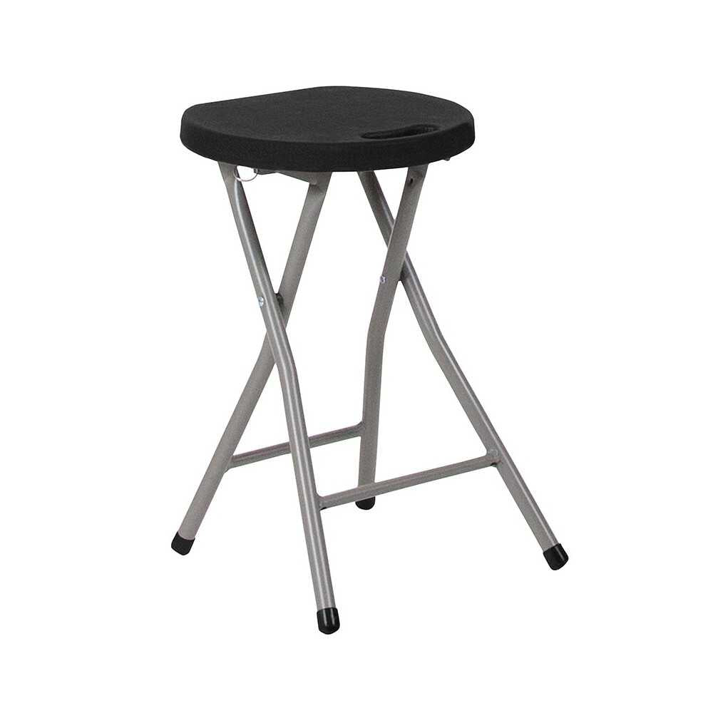 2 Pack Foldable Stool with Black Plastic Seat and Titanium Gray Frame