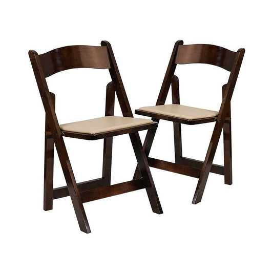 2 Pack Fruitwood Wood Folding Chair with Vinyl Padded Seat