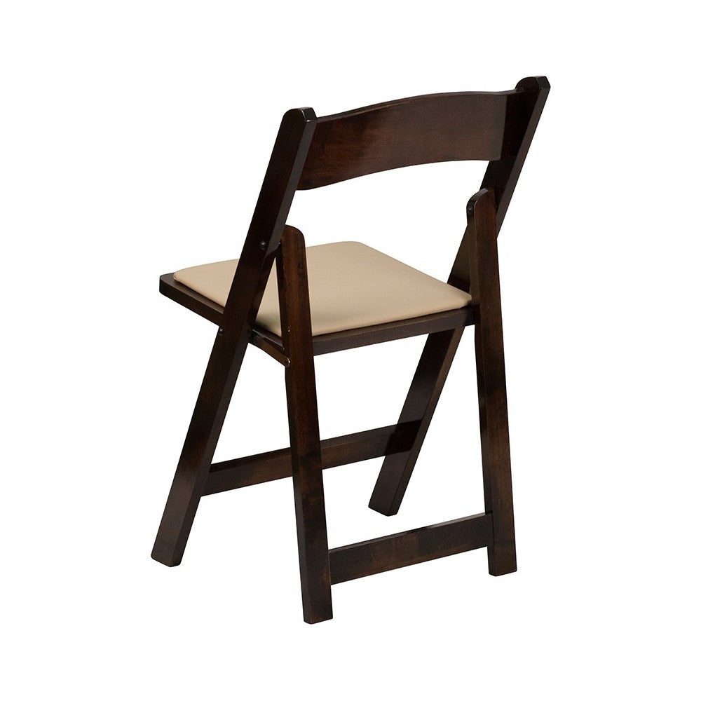 2 Pack Fruitwood Wood Folding Chair with Vinyl Padded Seat