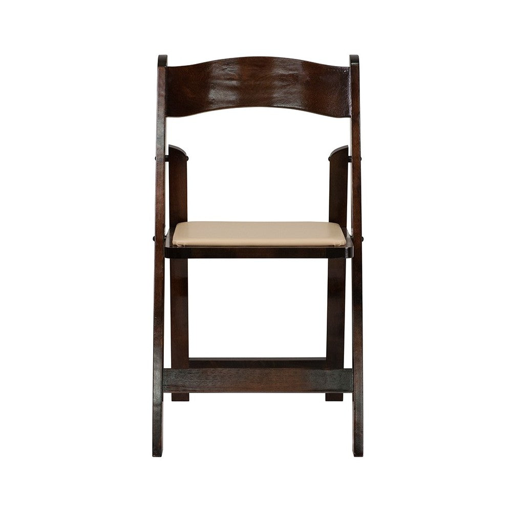 2 Pack Fruitwood Wood Folding Chair with Vinyl Padded Seat