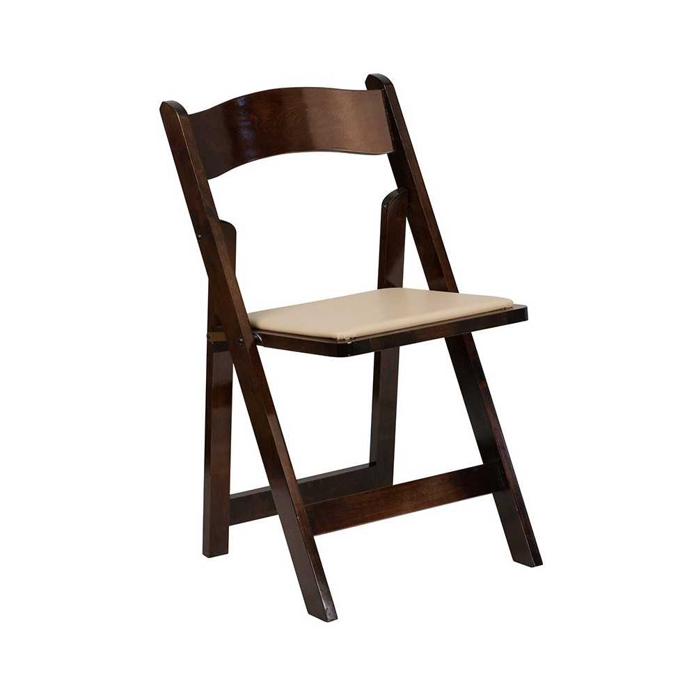 2 Pack Fruitwood Wood Folding Chair with Vinyl Padded Seat