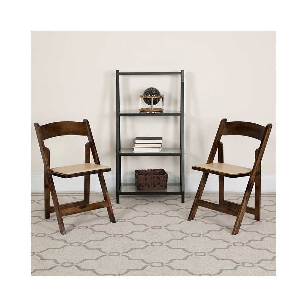 2 Pack Fruitwood Wood Folding Chair with Vinyl Padded Seat