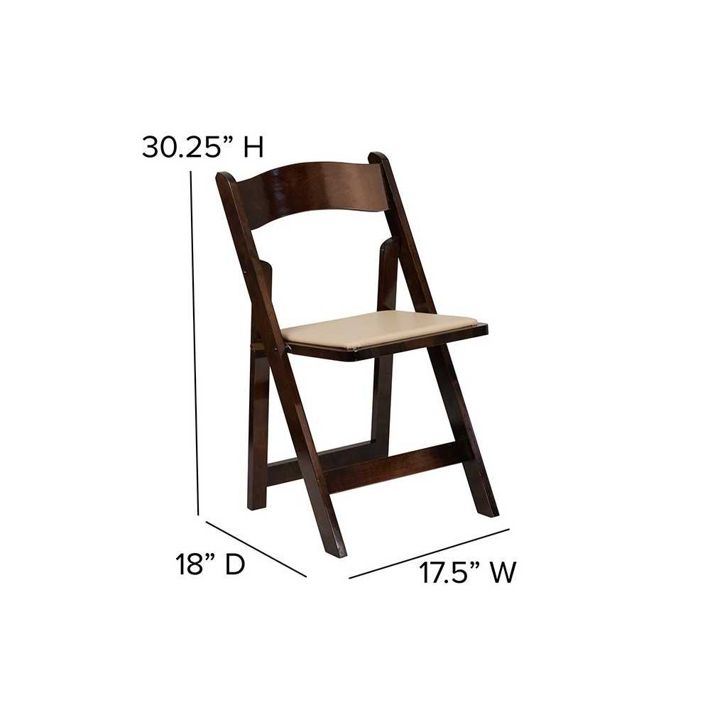 2 Pack Fruitwood Wood Folding Chair with Vinyl Padded Seat