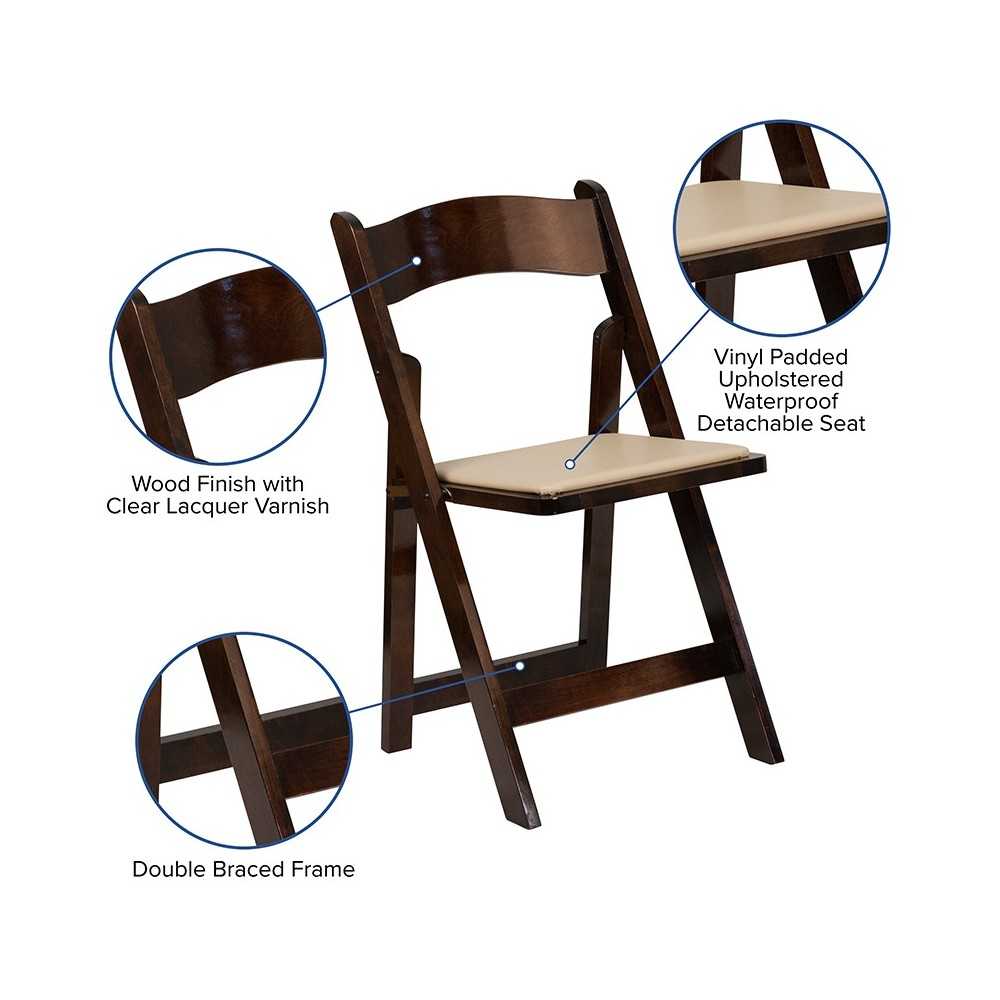 2 Pack Fruitwood Wood Folding Chair with Vinyl Padded Seat