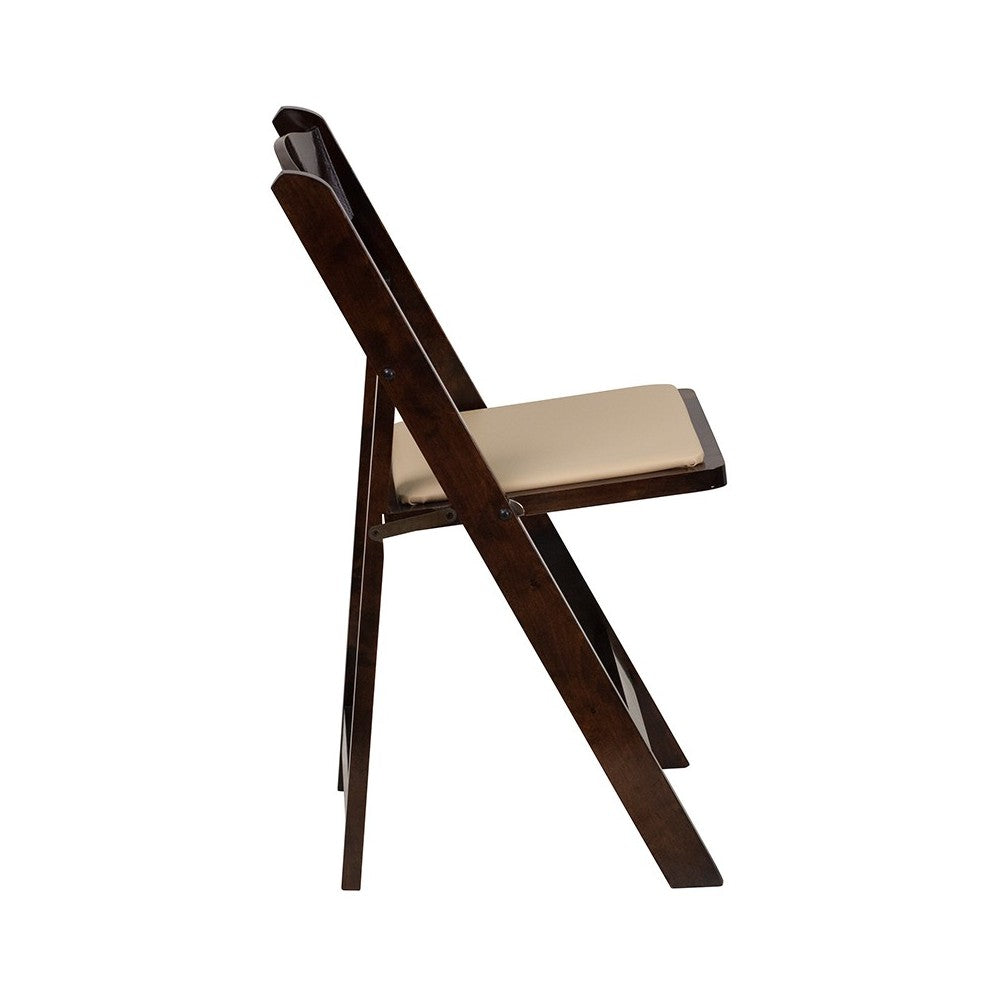 2 Pack Fruitwood Wood Folding Chair with Vinyl Padded Seat