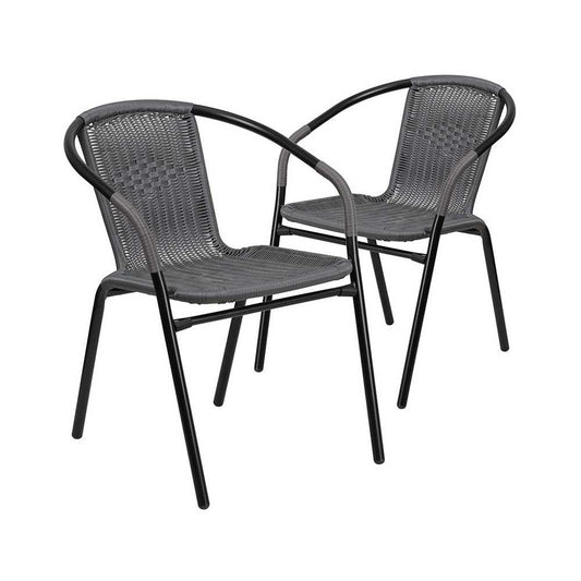 2 Pack Gray Rattan Indoor-Outdoor Restaurant Stack Chair