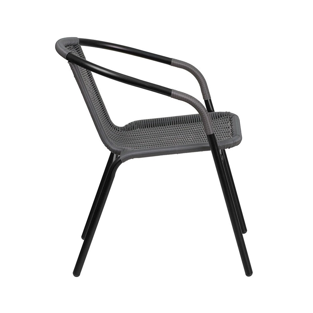 2 Pack Gray Rattan Indoor-Outdoor Restaurant Stack Chair