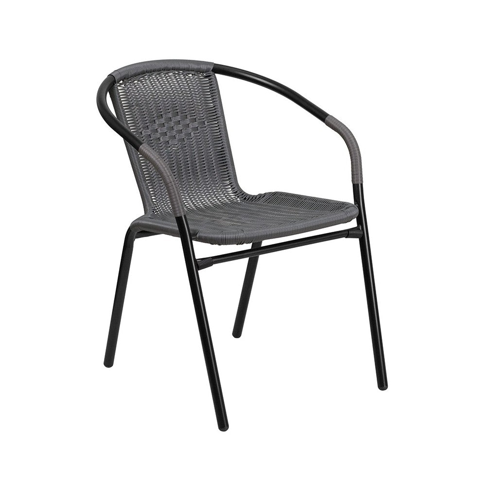 2 Pack Gray Rattan Indoor-Outdoor Restaurant Stack Chair