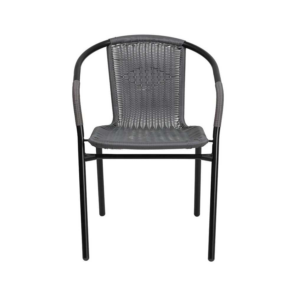2 Pack Gray Rattan Indoor-Outdoor Restaurant Stack Chair