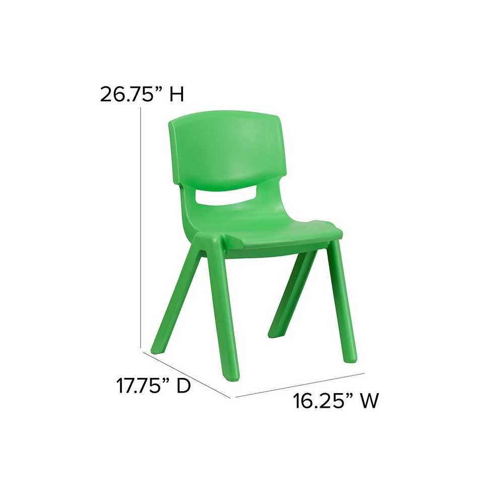 2 Pack Green Plastic Stackable School Chair with 15.5" Seat Height