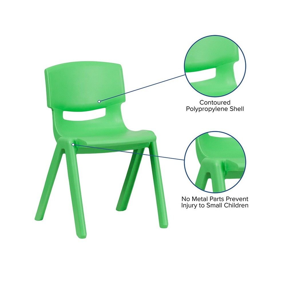 2 Pack Green Plastic Stackable School Chair with 15.5" Seat Height