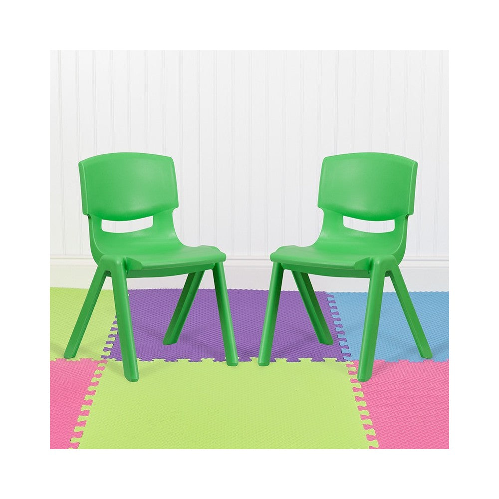 2 Pack Green Plastic Stackable School Chair with 15.5" Seat Height