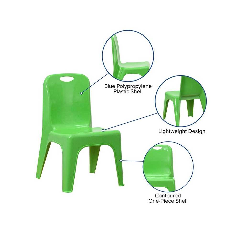 2 Pack Green Plastic Stackable School Chair with Carrying Handle and 11" Seat Height