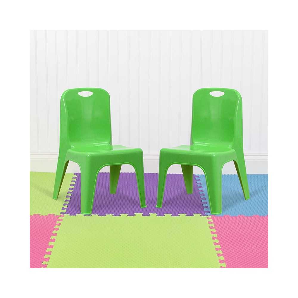 2 Pack Green Plastic Stackable School Chair with Carrying Handle and 11" Seat Height